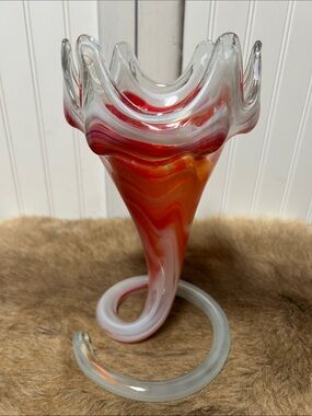 60s Art Glass Swirl Spiral Vase Vintage